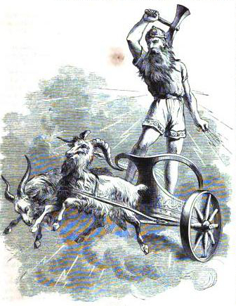 Image showing Thor being pulled by goats.