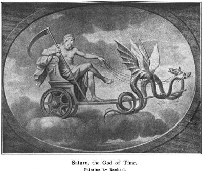 Image showing Saturn being pulled by winged serpents.